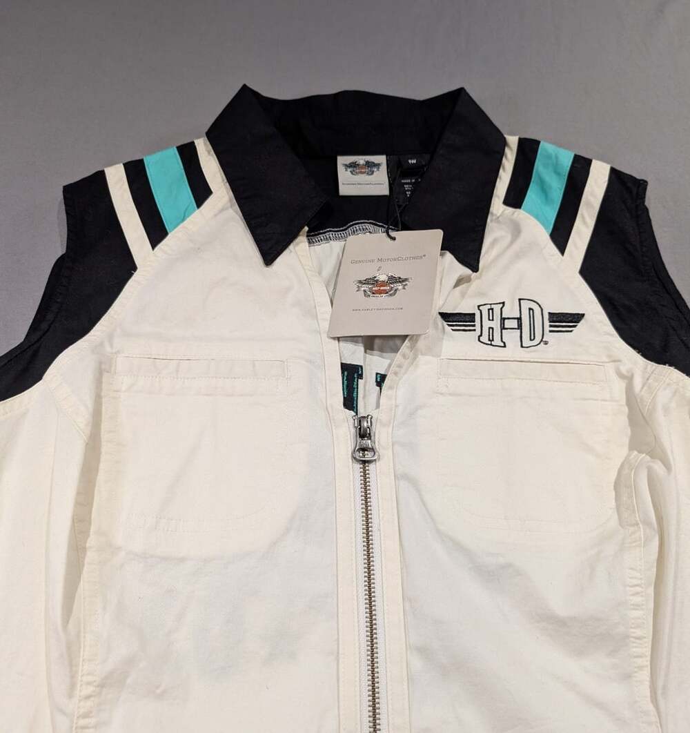 Harley-Davidson Sleeveless Zip Shirt Size 1W White Black Teal Embroidered NWT